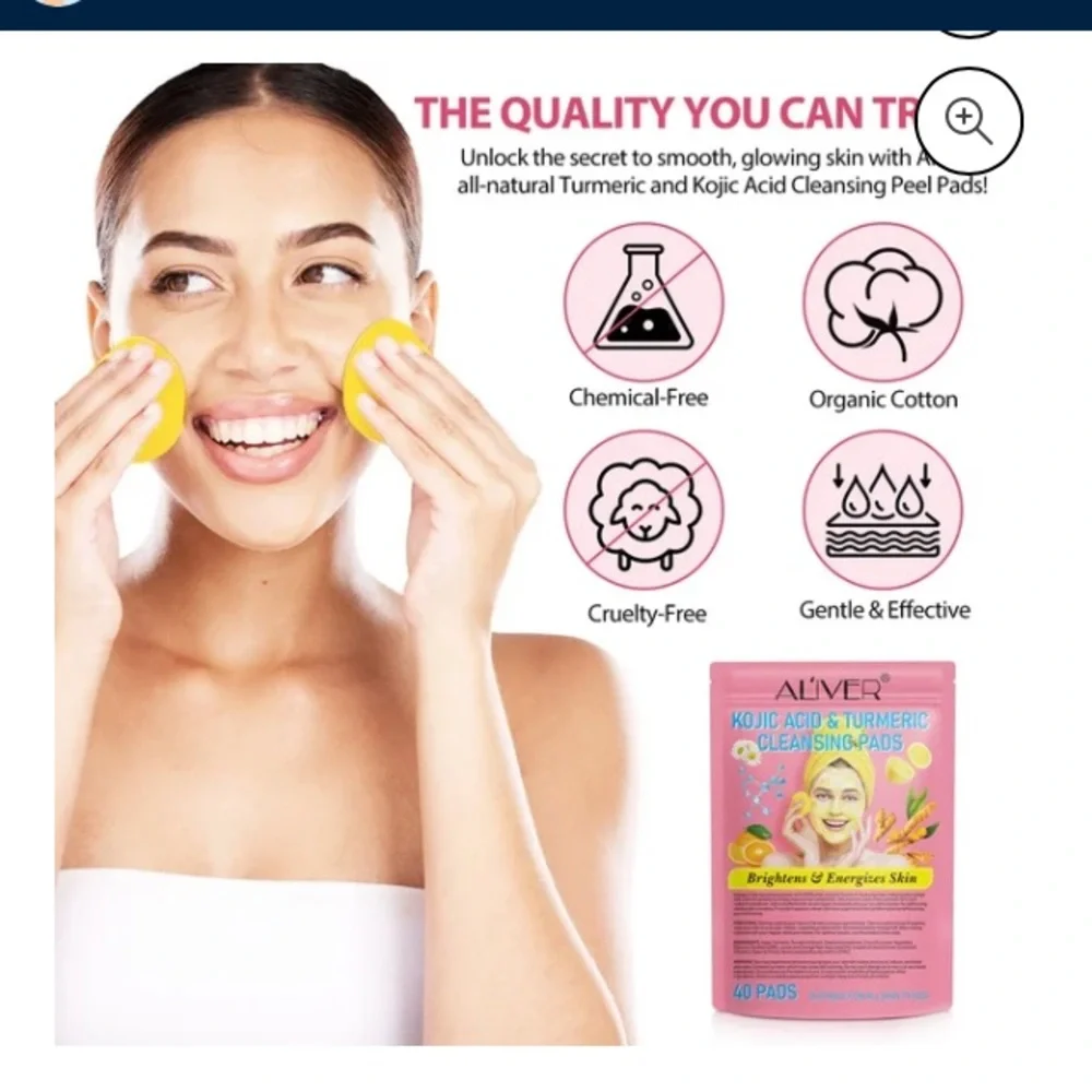 80 Kojic Acid Turmeric Cleansing Pads Face Mild Non-Irritating All Skin Type